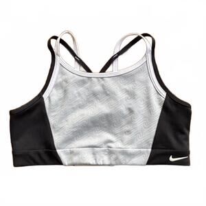 Nike Dri-Fit Black Silver Wave Embossed Sports Bra Medium Support Size L